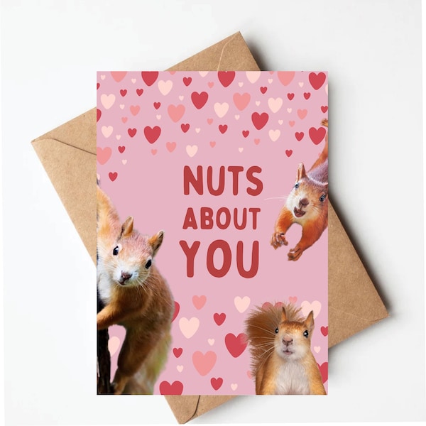 Funny Squirrel Valentine's Day card, nuts about you, funny animal valentines day cards