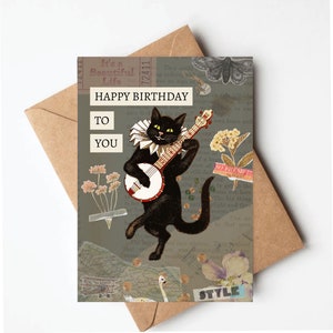 Vintage cat birthday card, funny cat birthday card, vintage collage birthday card, birthday card for her, unique birthday card image 1