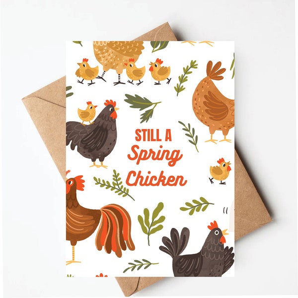 Funny chicken birthday card, spring chicken birthday card, cute birthday card for her