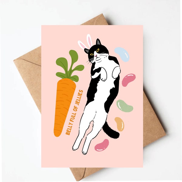 Funny tuxedo cat Easter card, cute Easter card for cat lover, unique easter greeting cards