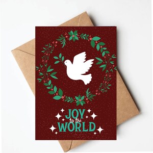 Dove Christmas card, peace dove holiday card, joy to the world, pretty Christmas cards