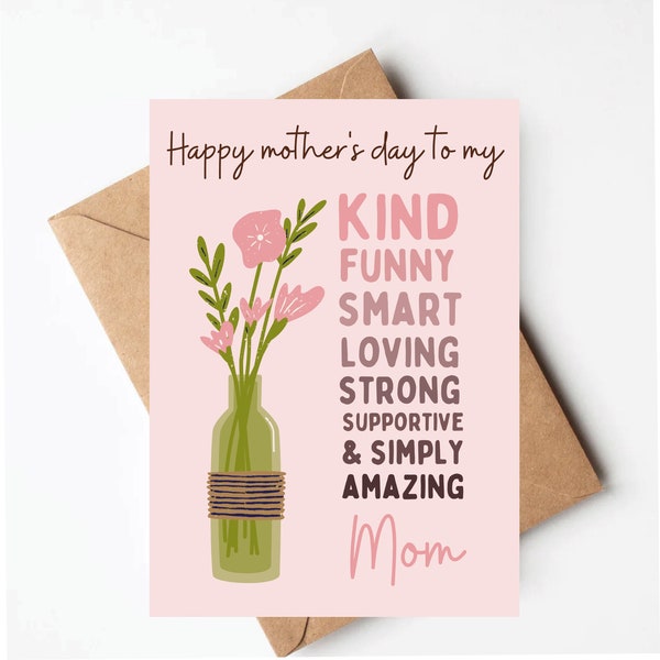 Sentimental mothers day card, pretty mothers day card, flower mothers day card, poem mothers day card, pretty card for mom