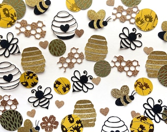Bee confetti, bee birthday decorations, bee baby shower decorations, bumblebee confetti, glitter bee confetti