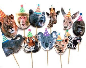 Zoo animal cupcake toppers, funny jungle animal cupcake toppers, zoo birthday party decorations, zoo birthday cake toppers