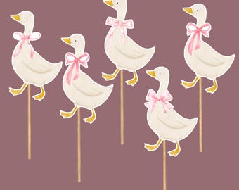 Pink goose baby shower cupcake toppers, silly goose baby shower decorations, goose birthday