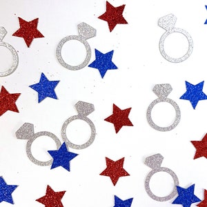 4th of July wedding confetti, ring confetti, red white and blue wedding decor, patriotic wedding decorations