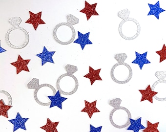 4th of July wedding confetti, ring confetti, red white and blue wedding decor, patriotic wedding decorations