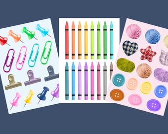 Colorful junk journal sticker sheets, scrapbook bits and bobs stickers, mini space filler stickers for scrapbooking
