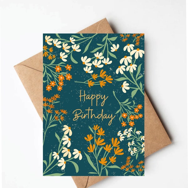 Wild flower birthday card, pretty floral birthday card, birthday card for her, mom birthday card, daughter birthday card for friend