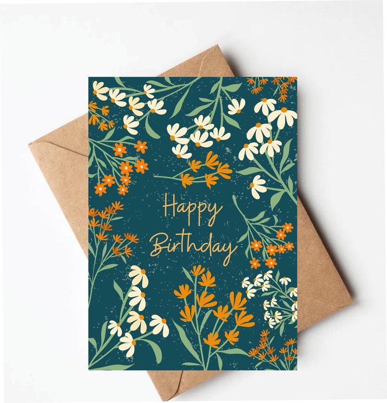 Wild flower birthday card, pretty floral birthday card, birthday card for her, mom birthday card, daughter birthday card for friend image 1