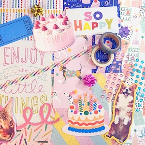 Mystery birthday junk journal grab bag, scrapbooking ephemera, assorted scrap paper pack