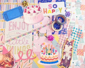 Mystery birthday junk journal grab bag, scrapbooking ephemera, assorted scrap paper pack