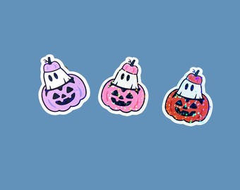 Cute pumpkin holographic ghost sticker, halloween ghost stickers, waterproof sticker for laptop or water bottle, mini stickers