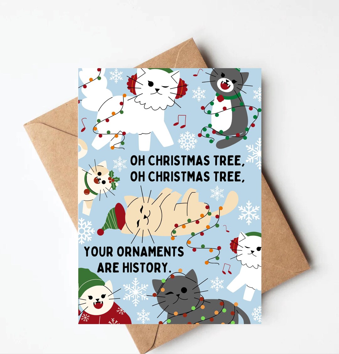 Funny Cat Christmas Card, Cat Holiday Card, Blank Christmas Cards ...
