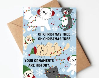 Funny Cat Christmas card, Cat holiday card, blank Christmas cards, Christmas card for cat lover, meowy Christmas, funny Christmas card