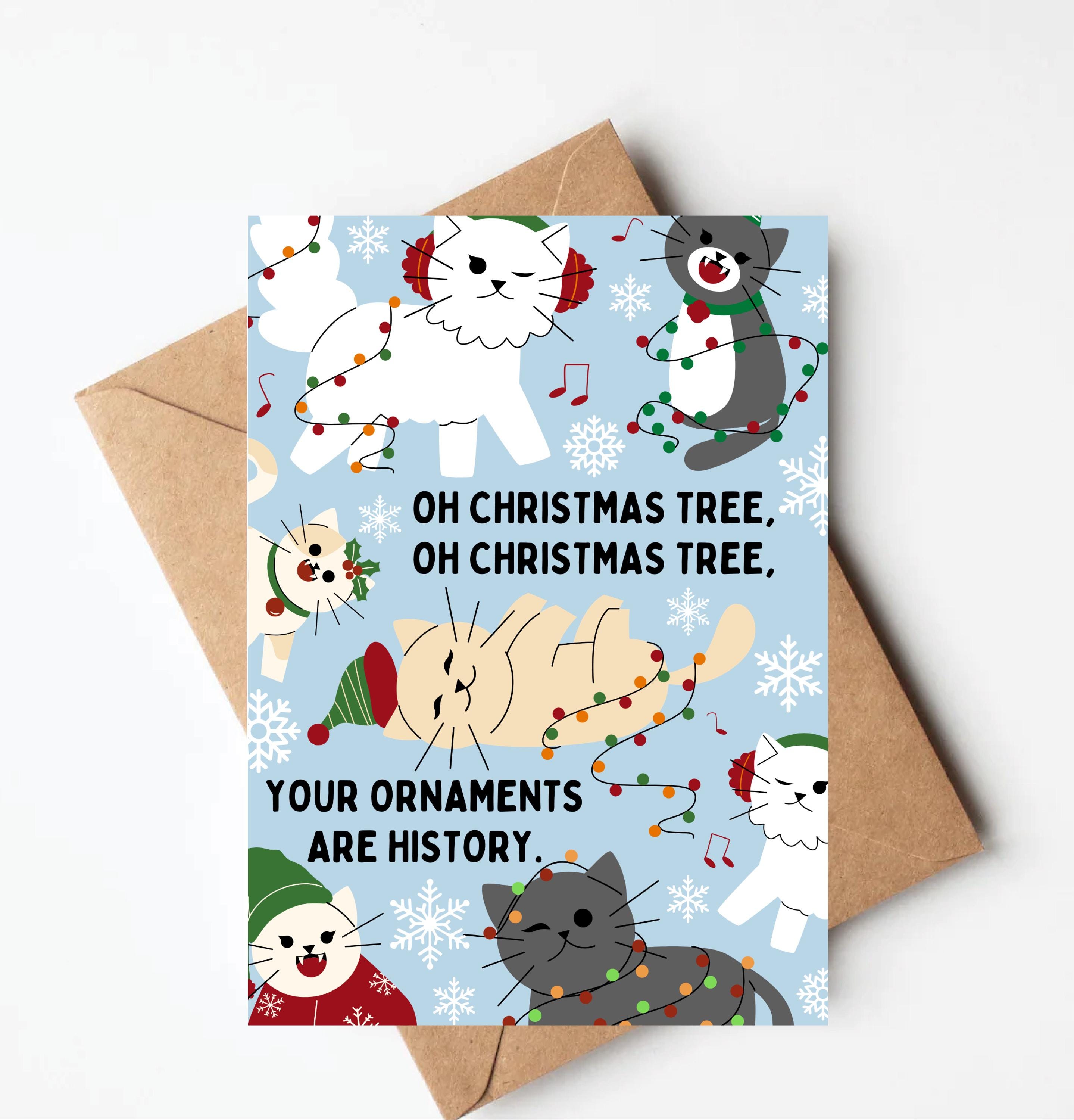 Funny Cat Christmas Card, Cat Holiday Card, Blank Christmas Cards ...