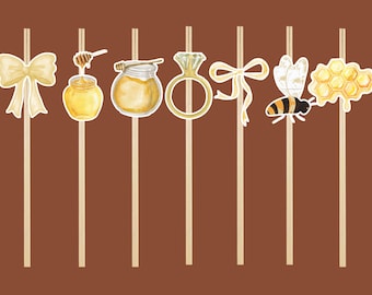 Honey bee bridal shower paper straws, she found her honey, bee baby shower decorations