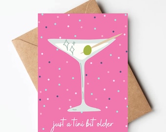 Martini birthday card, colorful birthday card for friend, cute birthday card, alcoholic drink girly birthday card