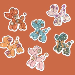 Set of 6 holographic groovy balloon dog stickers, mini waterproof stickers, cute girly water bottle stickers, laptop decals