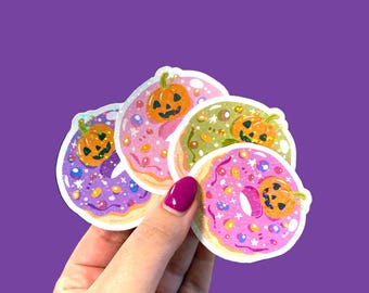 Holographic Halloween donut sticker, waterproof sticker for laptop or water bottle