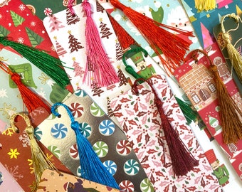Bulk Christmas bookmarks, assorted holiday bookmark bundle, bulk stocking stuffers for book lover, bookmarks with tassels in bulk