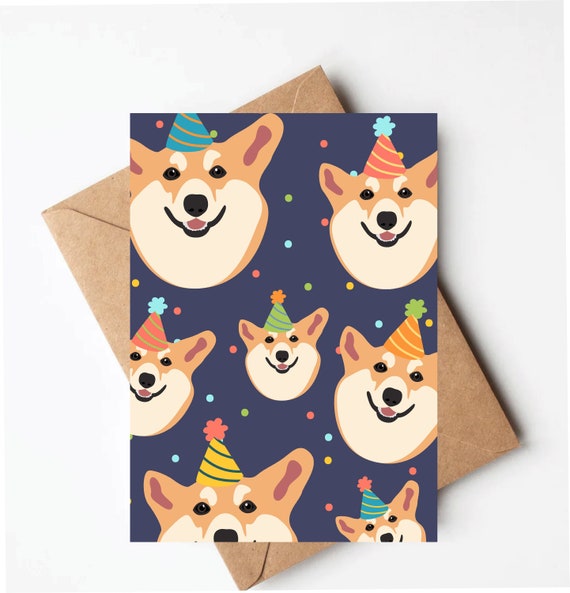 Corgi birthday card, cute dog birthday card, lets pawty, funny corgi card, gender neutral birthday card, funny birthday card