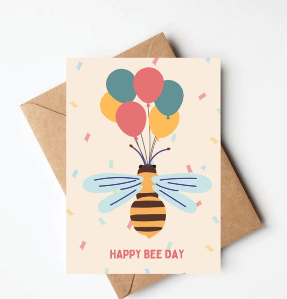Bee birthday card, happy bee day, bumblebee birthday card for her, cute birthday card with envelope