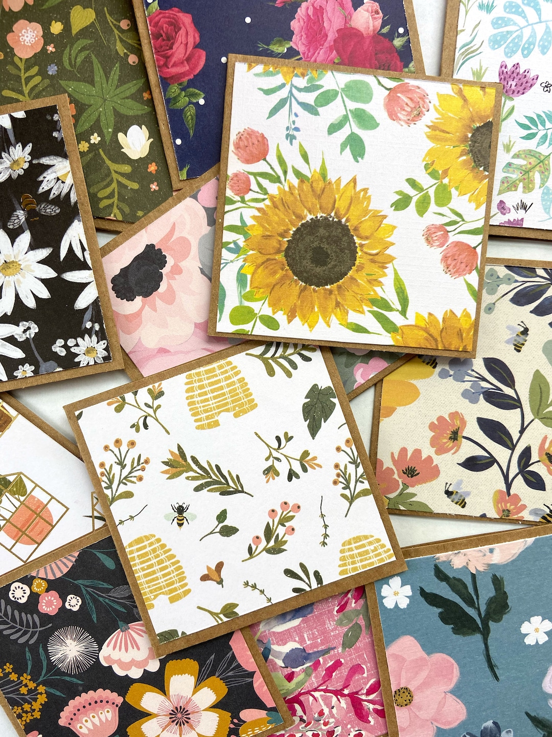 Mini Floral Notecards, Mini 3 Inch Notecards in Bulk, Mini Kraft ...