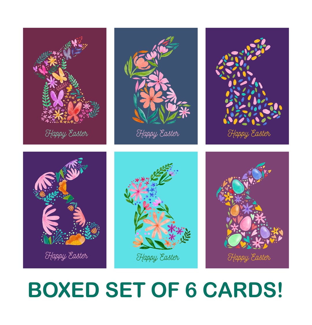 Boxed Set of 6 Easter Cards, Pretty Easter Card Set, Bunny Easter Cards ...