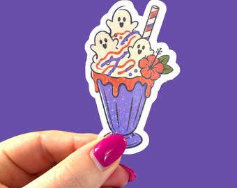 Holographic ghost milkshake sticker, Halloween waterproof sticker for laptop or water bottle