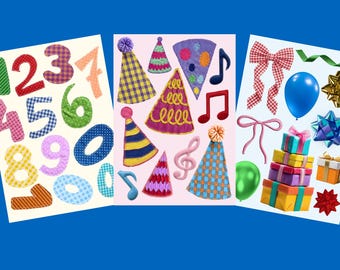 Birthday junk journal sticker sheets, mini space filler stickers for scrapbooking