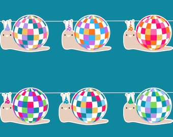 Disco snail birthday garland, cute snail birthday party banner bunting, kids birthday