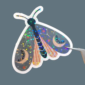 Holographic lunar moth sticker, cute moth sticker, cottagecore stickers, waterproof sticker for laptop or water bottle