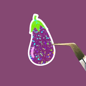 Mini eggplant sticker, mini holographic stickers, funny sticker for water bottle, funny laptop sticker, tiny stickers, eggplant sticker