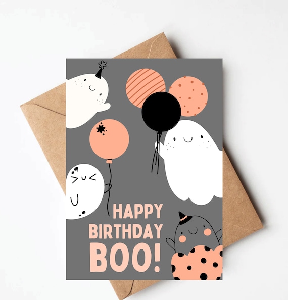 Ghost birthday card, happy birthday boo, halloween birthday card, funny birthday card for her, spooky witchy birthday card