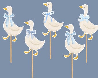 Blue goose baby shower cupcake toppers, silly goose baby shower decorations, goose birthday