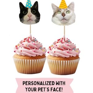 Personalized pet cupcake toppers, dog cat hamster parrot birthday decorations, pet birthday party, custom face cupcake toppers