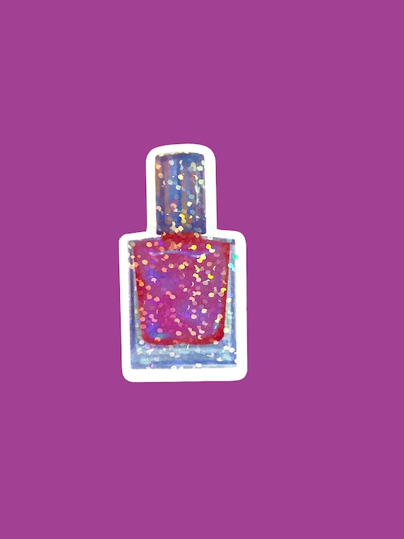 Pink nail polish sticker, girly holographic aesthetic sticker, waterproof sticker for laptop or water bottle