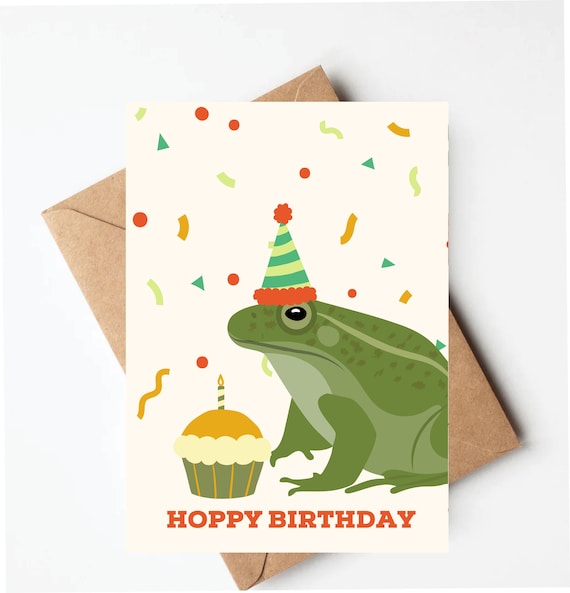 Cute frog birthday card, hoppy birthday, funny frog birthday card, unique birthday cards, colorful birthday card