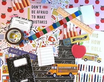 Mystery school themed junk journal grab bag, teacher scrapbooking ephemera, assorted scrap paper pack