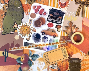 Mystery ORANGE junk journal grab bag, vintage girly scrapbooking ephemera, assorted scrap paper pack