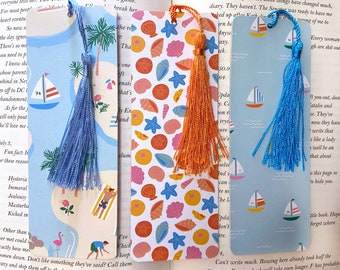 Beach bookmarks, summer bookmark set, sailboat bookmark, seashell bookmark, cute bookmarks for her, bookmarks with tassels