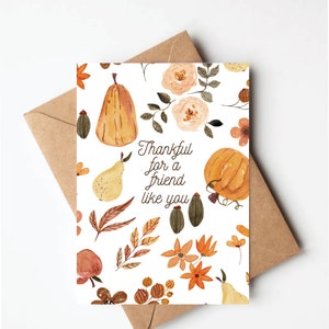 Thankful for you card, thanksgiving card for friend, thankful for a friend like you, watercolor pumpkin card