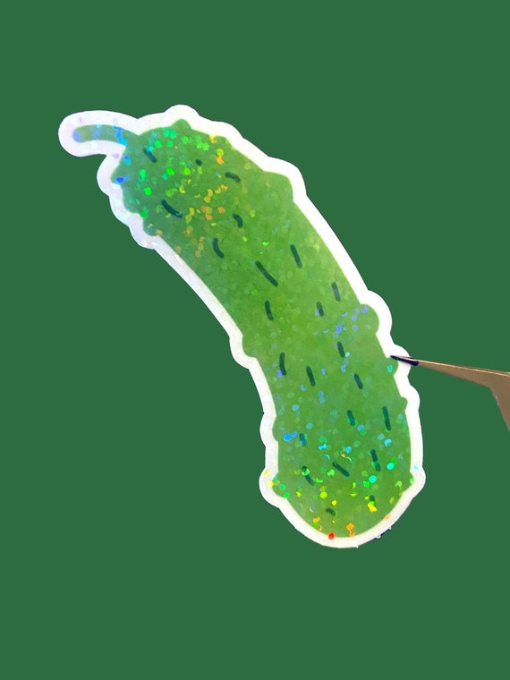 Holographic pickle sticker, dill pickle lover gift, funny water proof sticker, laptop sticker, water bottle sticker