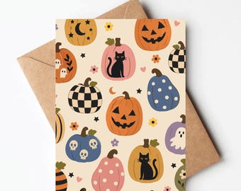 Halloween greeting card, any occasion neutral earth tone pumpkin card for friend