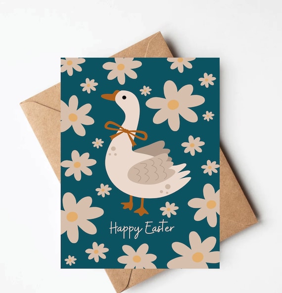 Cottagecore goose Easter card, silly goose easter card, unique spring chicken greeting card