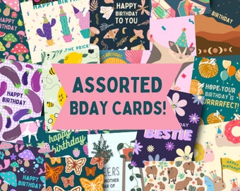 Bulk birthday cards, assorted birthday card grab bag, cute unique colorful birthday cards