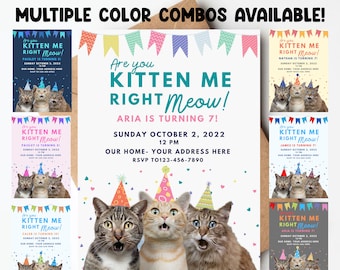 Cat birthday invitation, cute cat birthday invite, printable birthday invitation, are you kitten me, boy cat invite, girl cat invite