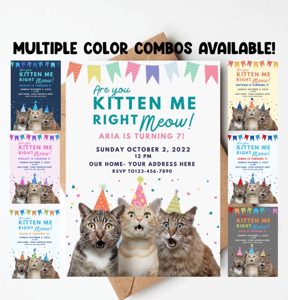 Cat birthday invitation, cute cat birthday invite, printable birthday invitation, are you kitten me, boy cat invite, girl cat invite