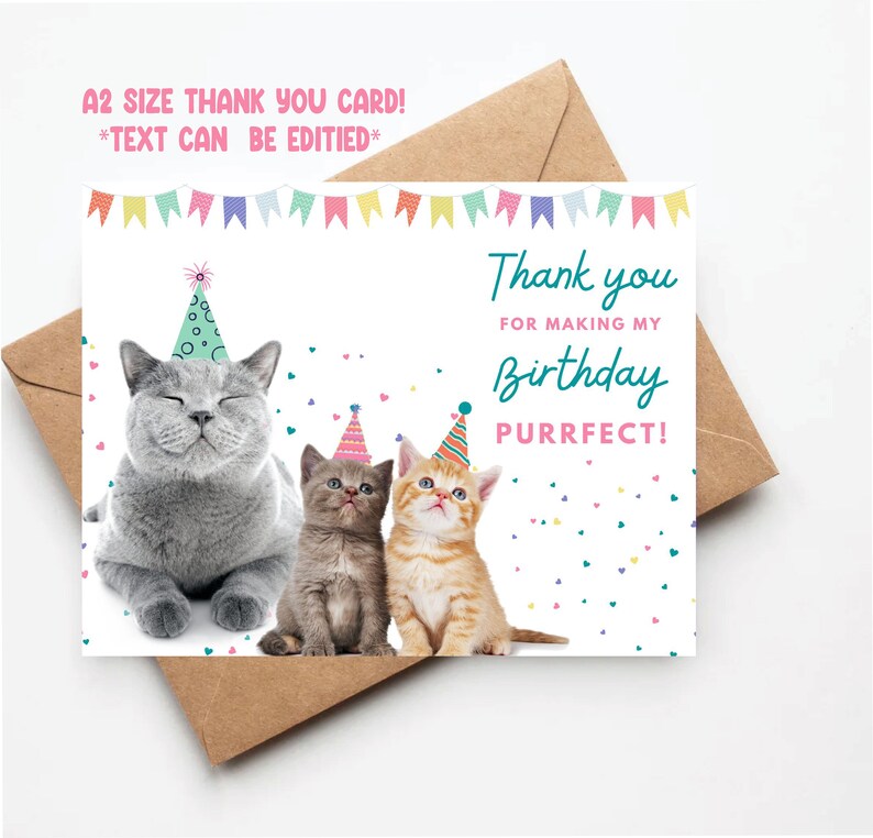 Cat birthday invitation, cute cat birthday invite, printable birthday invitation, are you kitten me, boy cat invite, girl cat invite image 4